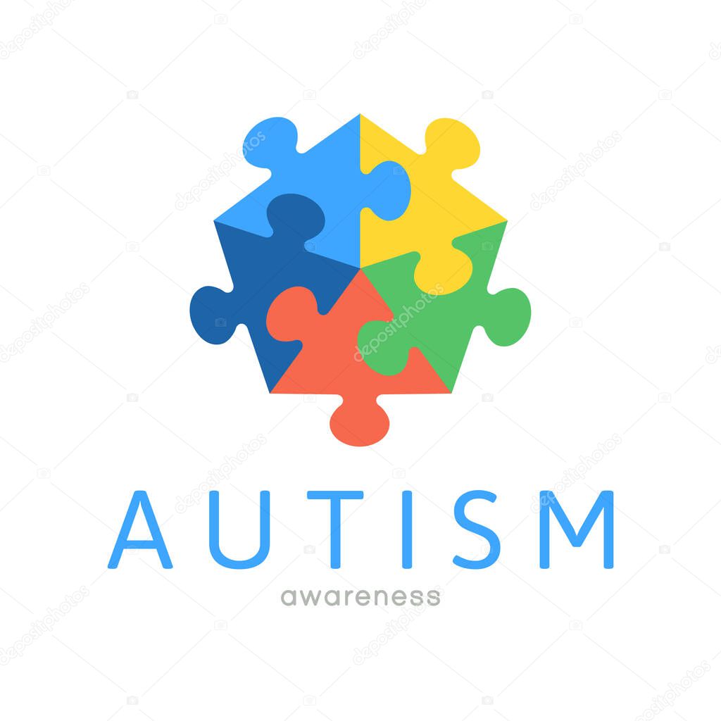 World autism awareness day. World autism awareness month. Colorful puzzle vector design symbol, sign. Symbol of autism. Medical flat illustration. Health care. Puzzle design