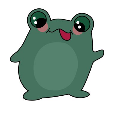 Beyaz arka planda izole edilmiş yeşil şirin bebek kurbağanın çizgi film taşıyıcısı. Kurbağa hayvan çizgi filmi çizimi