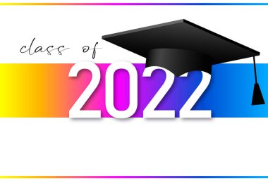 2022 sınıfı; afişler için renkli renkli renkli zarif kart; el ilanları; selamlar; davetiyeler; iş günlükleri; mezuniyet balosunda tebrik ve posterler. Vektör çizimi. Mezuniyet; 2022 sınıfı.