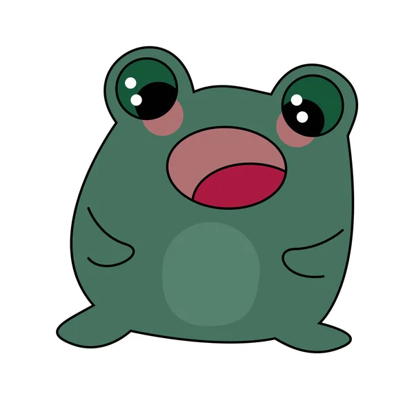 Cartoon Vector Green Cute Baby Frog Isolated White Background Frog —  Vetores de Stock