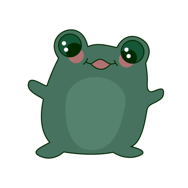 Cartoon Vector Green Cute Baby Frog Isolated White Background Frog — Vetor de Stock