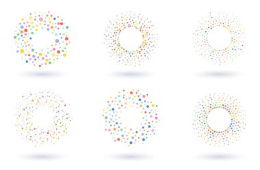 Dairesel noktalı çerçeveler ayarlandı. Çember noktalar. Tıbbi, tedavi ve kozmetik için tasarım elementleri. Yarım tonluk daire dokusunu kullanarak sınırın etrafından dolaş. Vektör illüstrasyonu