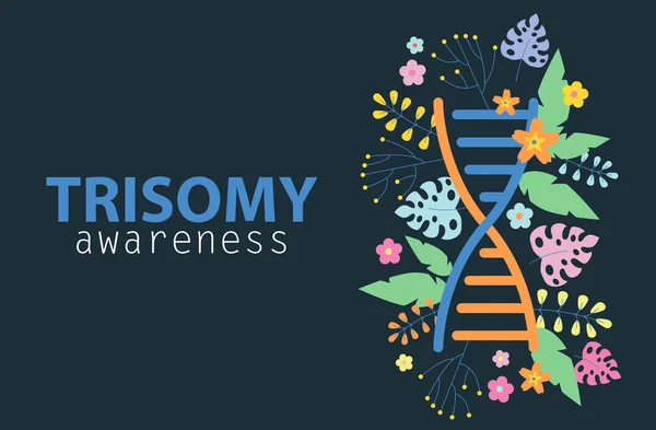 Mes Conciencia Trisomía Diseño Cromosomas Flores Trisomía Vector Ilustración — Archivo Imágenes Vectoriales