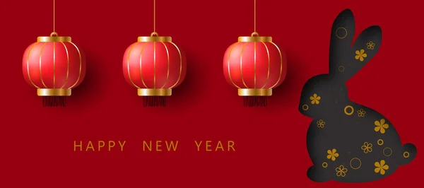 新年快乐 中国新年兔子的象征 中国背景 节日中国横幅与星座标志2023 金色设计 — 图库矢量图片
