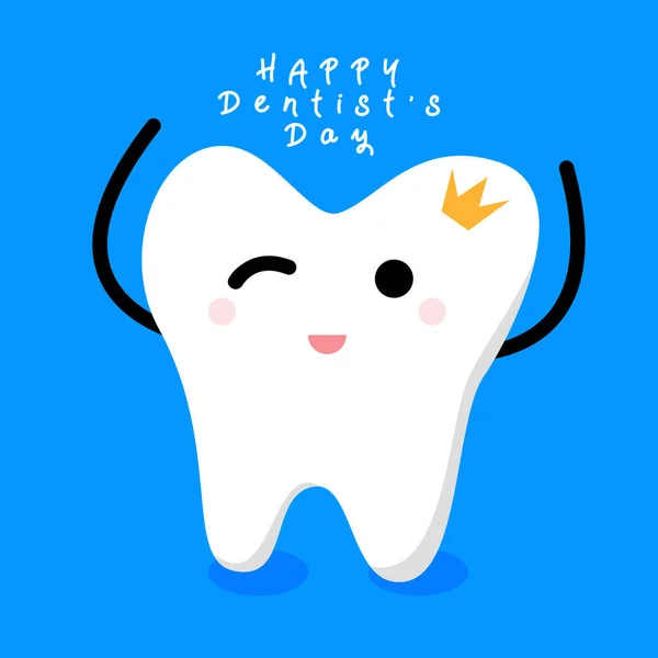 Dişçi Günün Kutlu Olsun Taçlı Diş Hoş Tebrik Kartı — Stok Vektör