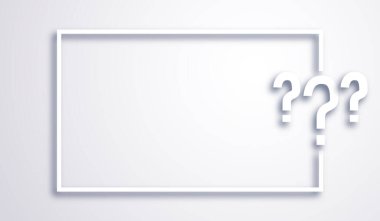 Beyaz soru işareti işareti beyaz kopya alanı, soru çerçevesi, faq, beyin fırtınası konsepti. Sınav gecesi çerçeve tasarımı