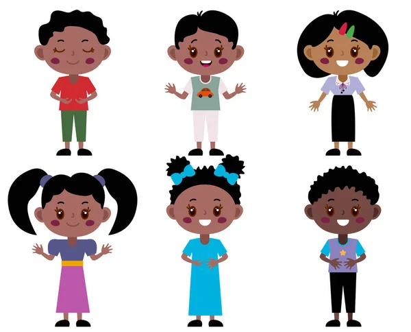 Bambini Afro Americani Buona Giornata Dei Bambini Gruppo Bambini Diversi — Vettoriale Stock