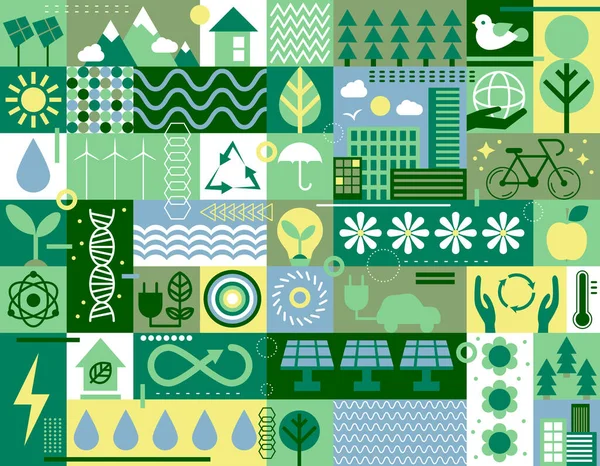 Ecología Fondo Verde Naturaleza Planeta Protección Cuidado Reciclaje Excepto Concepto — Vector de stock