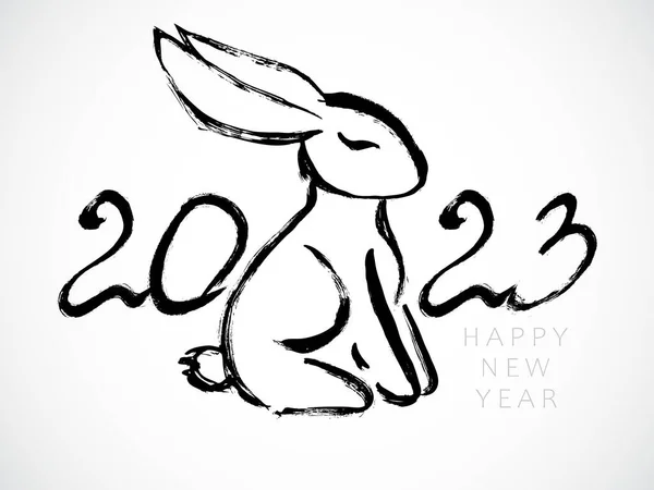 Kaninchen Grußkarten Design Vorlage Mit Chinesischer Kalligrafie Für 2023 Neujahr — Stockvektor