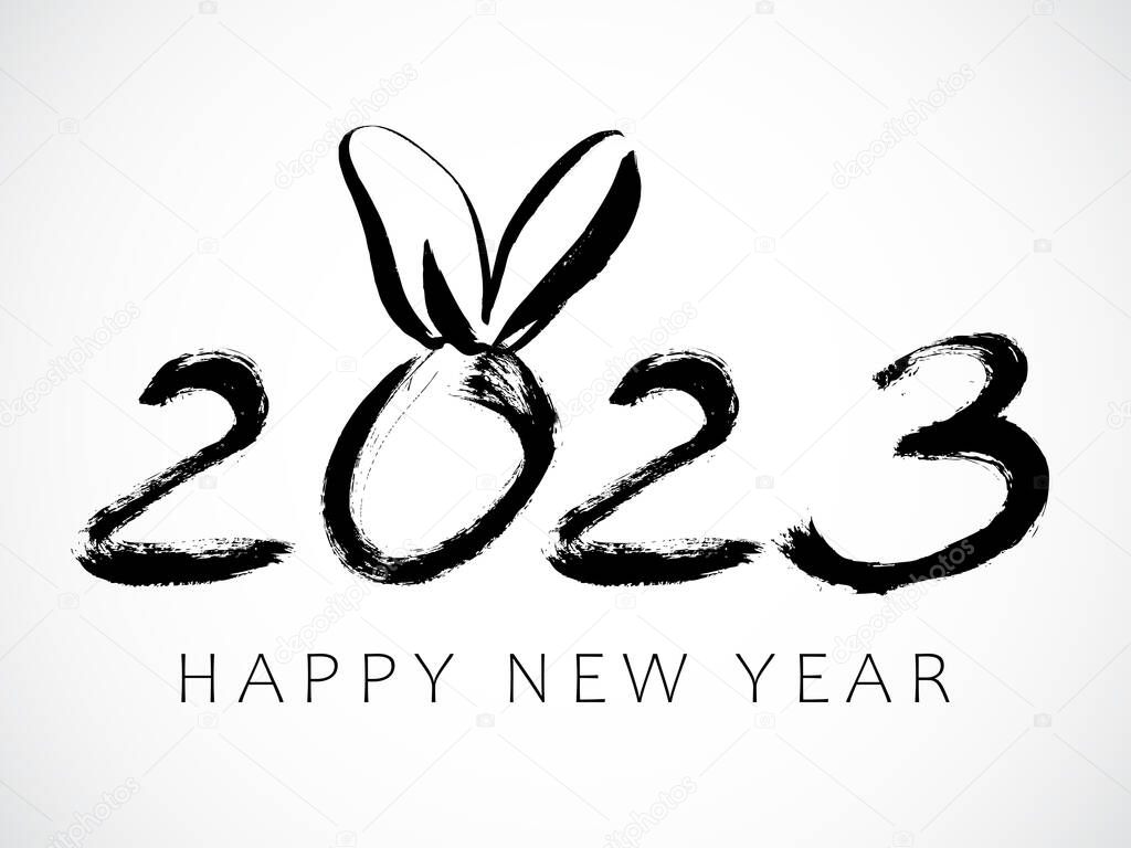 Rabbit. Greeting card design template with Chinese calligraphy for 2023 New Year of the rabbit. Lunar new year 2023. Zodiac sign for greetings card, invitation, posters, banners, calendar