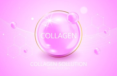 Pembe kolajen serumu ya da esans balonu, gluta kozmetik ürün reklam arka planı. Pembe kolajen serumu ya da esans düşüşü, kozmetik reklam arka planı, 3D