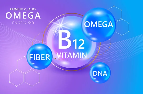 Omega Fiber Dna B12 Nutrition Vitamin Logo Products Brain Concepto — Archivo Imágenes Vectoriales