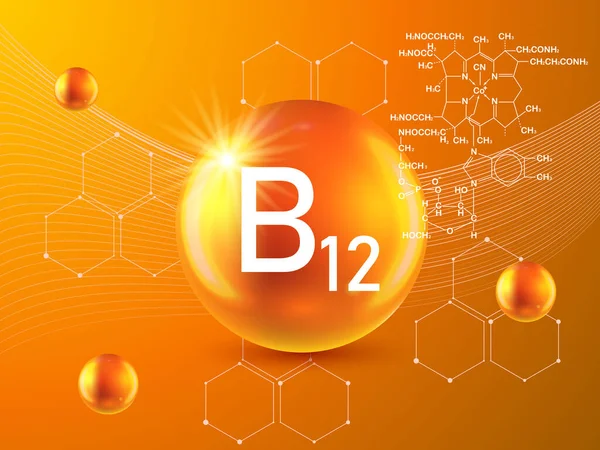 Ernährungszeichenvektorkonzept Die Kraft Von Vitamin B12 Chemische Formel — Stockvektor