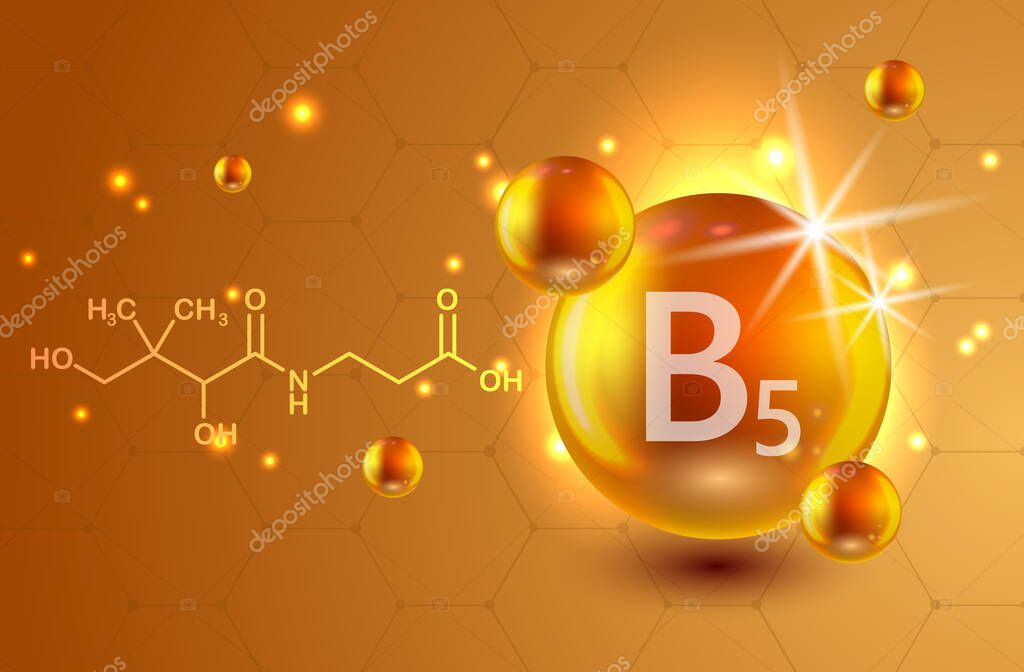 Nutrition sign vector concept. The power of vitamin B5. Chemical formula