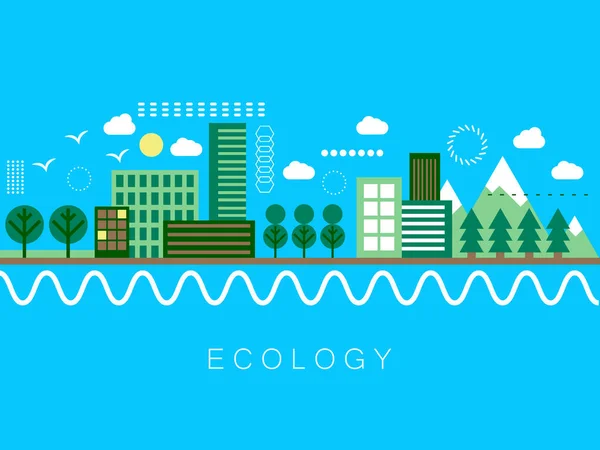Verde Estilo Arte Plano Eco Vida Ecología Vida Eco Ciudad — Vector de stock