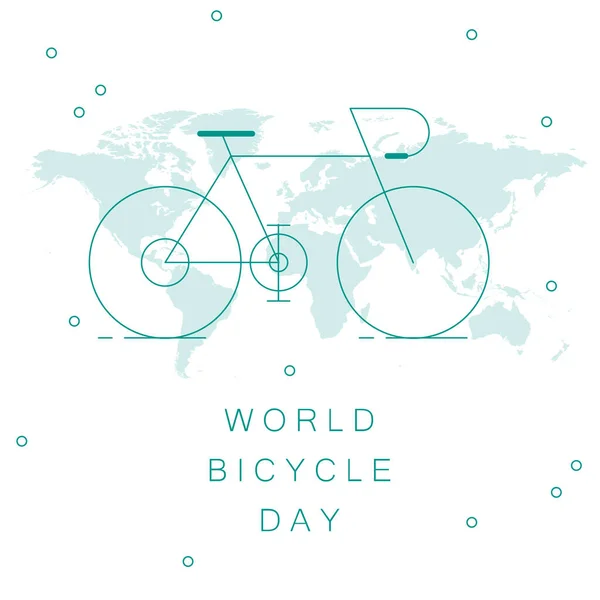 Weltfahrradtag Grüner Fahrradsymbol Vektor Fahrradsilhouette Und Weltkarte Fahrrad Und Erde — Stockvektor