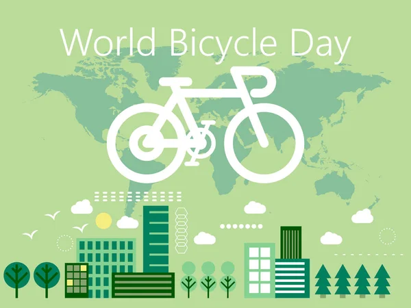 Weltfahrradtag Grüner Fahrradsymbol Vektor Fahrradsilhouette Und Weltkarte Fahrrad Und Erde — Stockvektor