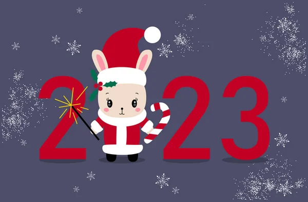 Rabbit Santa Claus Hat Chinese Year Symbol 2023 Rabbit Chinese — Archivo Imágenes Vectoriales