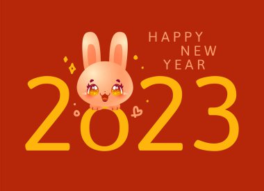 Mutlu yıllar 2023. Çin Yeni Yıl tavşan sembolü. Çin geçmişi. 2023 yıldız falı olan Çin bayrağı. Kırmızı, altın desenli