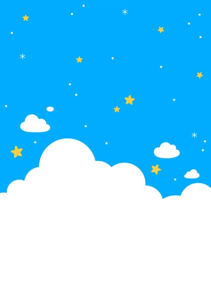 Sky Clouds Stars White Blue Background Romantic Kawaii Design Cute — Stok Vektör