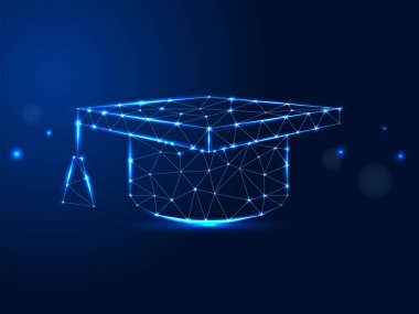 Abstract Graduation cap form lines and triangles, point connecting network on dark background. Graduate cap, Mortarboard. Education concept