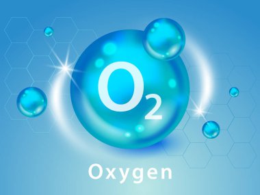 Oxygen O2 molecule models blue background vector illustration.  oxygen cosmetics. Ecology and biochemistry concept. 3D Vector Illustration