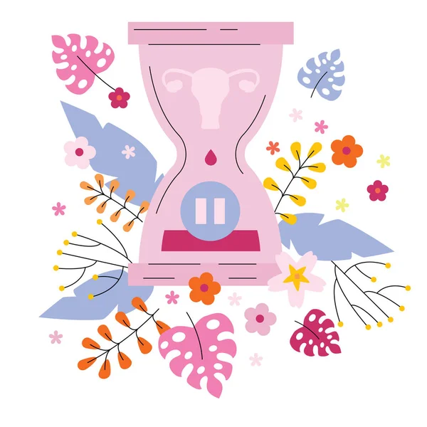 Menopause Biological Clock Flowers Measuring Age Clock Women Climacteric Hormone — Stock Vector