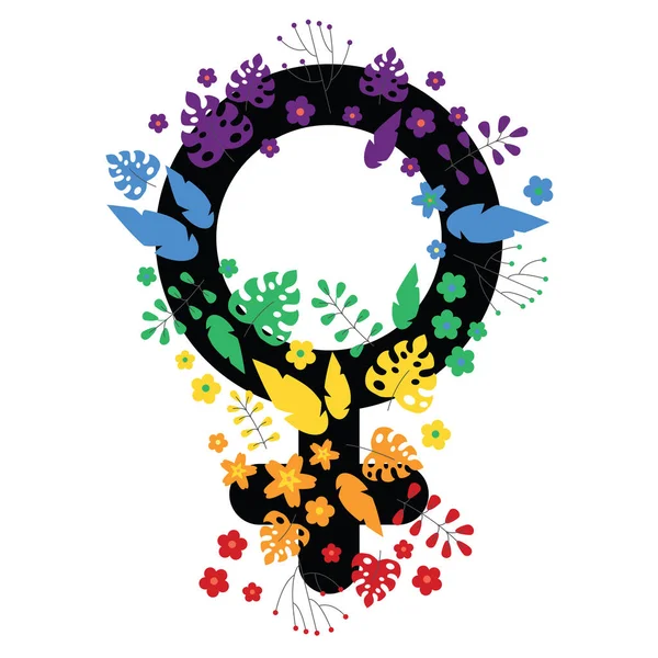 Símbolo Lgbtq Femenino Diseño Floral Arco Iris Con Flores Hojas — Archivo Imágenes Vectoriales