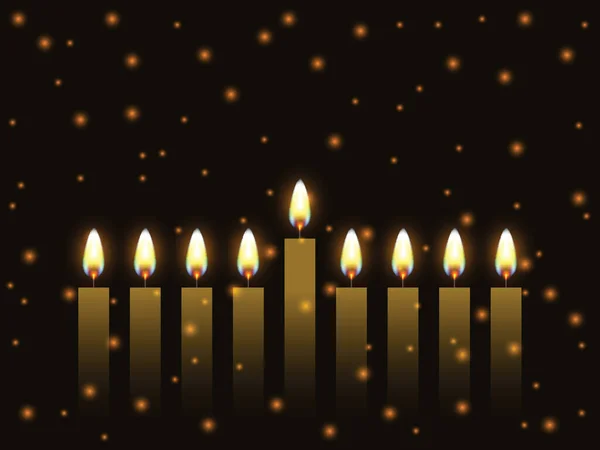 Hanukkah Gouden Wenskaart Met Kaarsen Gelukkige Chanoeka Joodse Vakantie Achtergrond — Stockvector