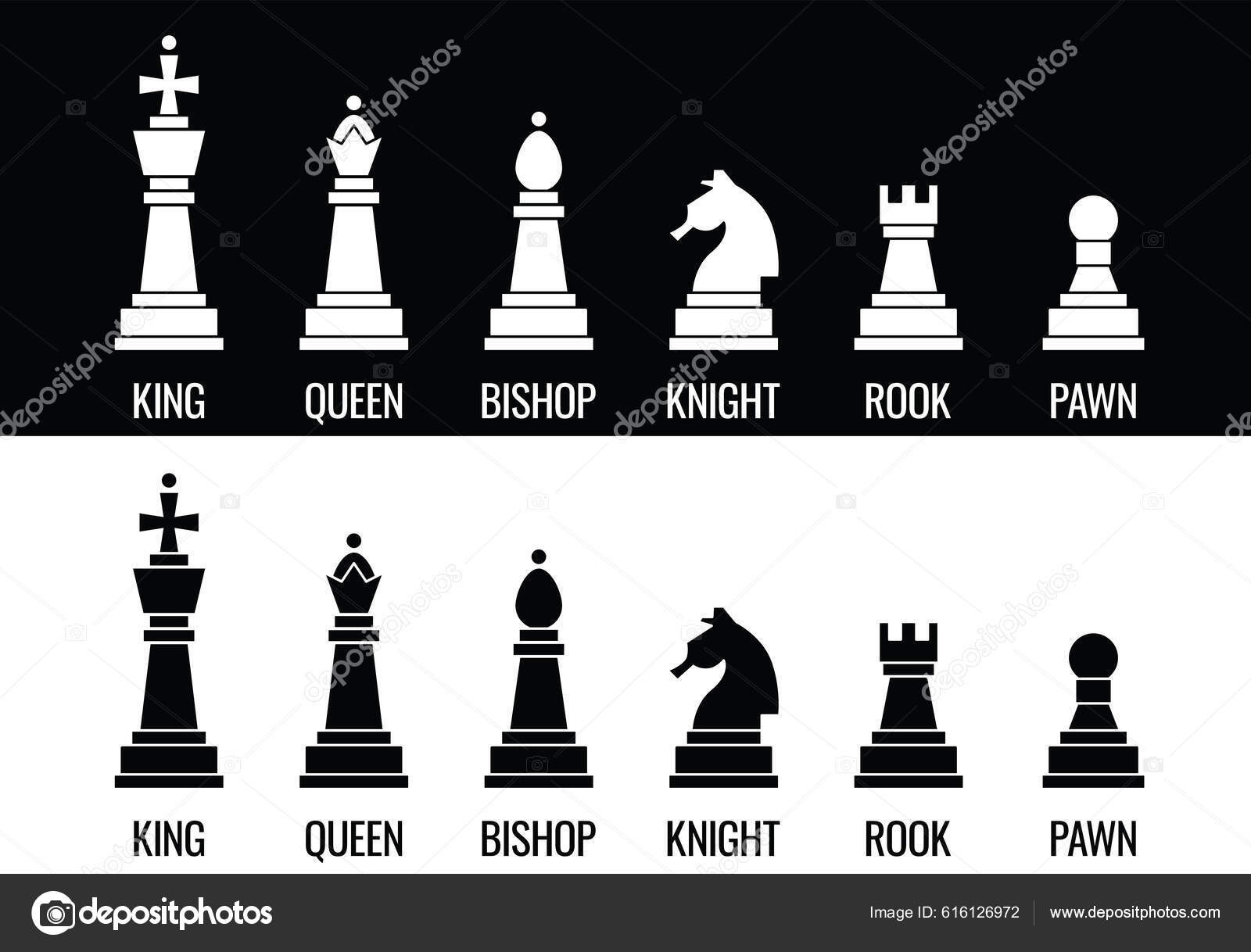 Chess Pieces Icons Name Board Game Black Silhouettes Isolated White Stock  Vector by ©artskvortsova 616126972