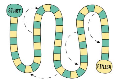 Masa oyunu şablonu. Boş karanlık ve aydınlık masa oyunu beyaz arkaplanda izole edildi. Okul öncesi basılabilir eğitim aktivitesi ya da çalışma kâğıdı örneği. Alan illüstrasyonu oynanıyor
