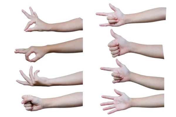 Набор Женских Рук Измеряющих Невидимые Объекты Одиноко Белом — стоковое фото