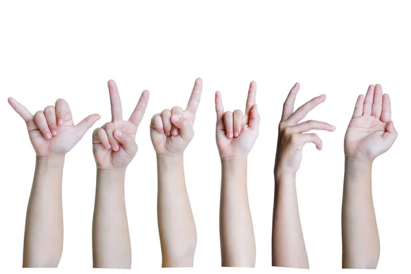 Various Caucasian Female Hand Gestures Isolated White Background Set Multiple — Stock Photo, Image