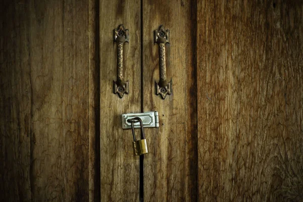 Decorative Wooden Door Iron Locks Background — Stock Photo, Image