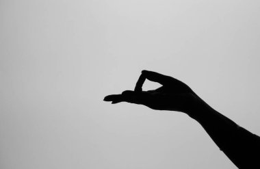 Hasta Mudra 'nın siyah-beyaz görüntüsü ya da Hint geleneksel dans tarzının beyaz arkaplanlı el duruşu.