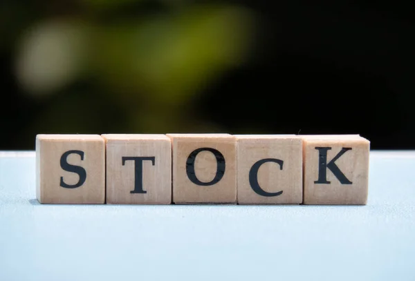 Stock Words Letter Made Wooden Beads Blocks Placed Horizontally Outdoor — Stock Photo, Image