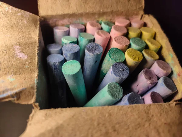 Image Multi Color Chalks Chalk Box — Stock Photo, Image