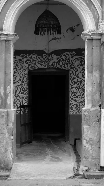 Image Noir Blanc Une Porte Rajbari Avec Bel Artisanat Sur — Photo