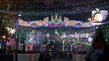 park street, kolkata, India dated 25.12.2021. Christmas evening with lights all over the park street area full of crowd.