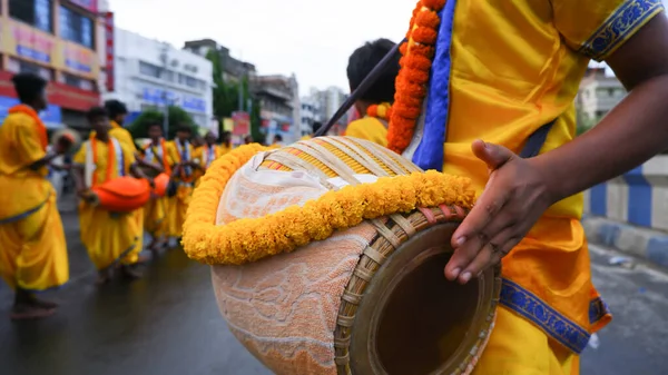 North Parganas West Bengal Dated 2022 Devotees Play Dhol Drum — Stock Photo, Image