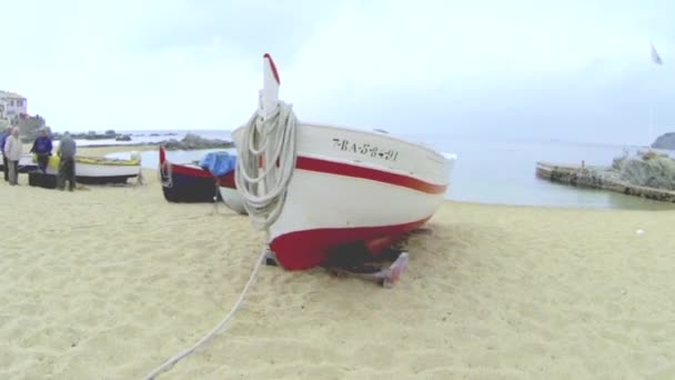 Barcos de madeira de pesca aérea 01 — Vídeo de Stock