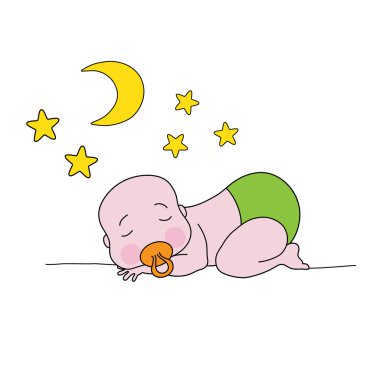 ay ve yıldızlar ile uyuyan bebek