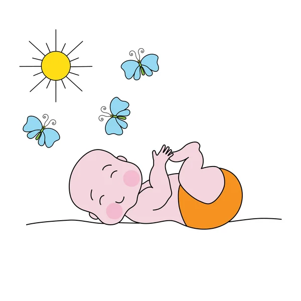 Bébé avec soleil et papillons — Image vectorielle