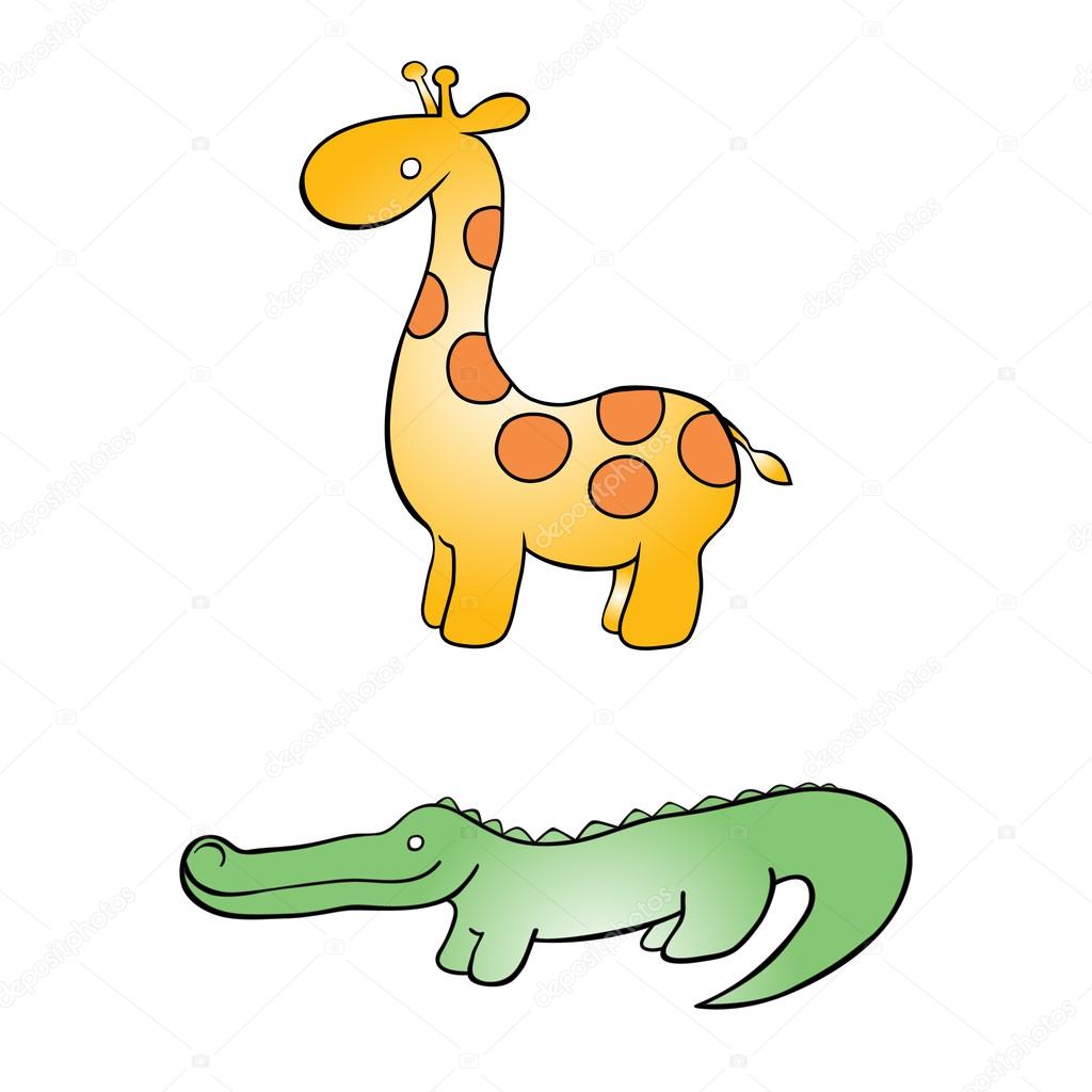 Cartoon giraffe and a crocodile