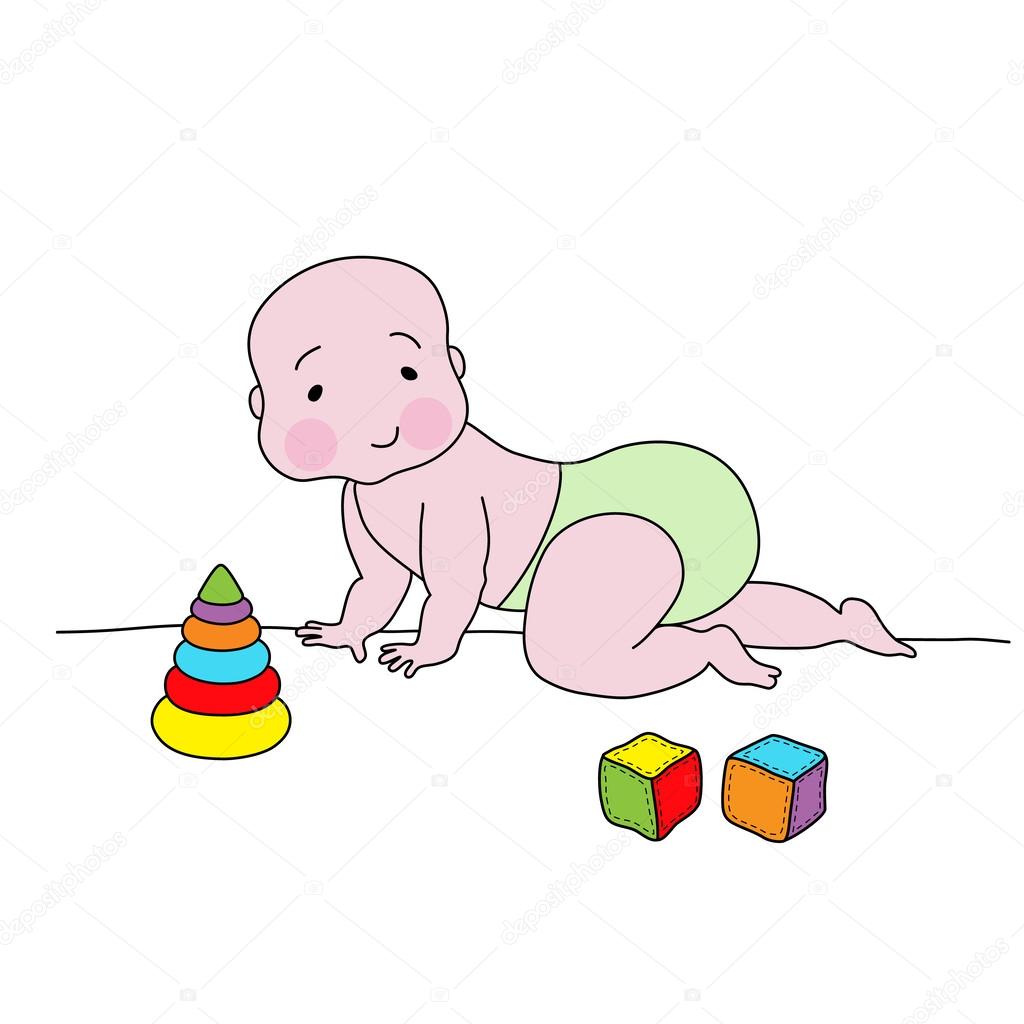  Creeping baby with toys
