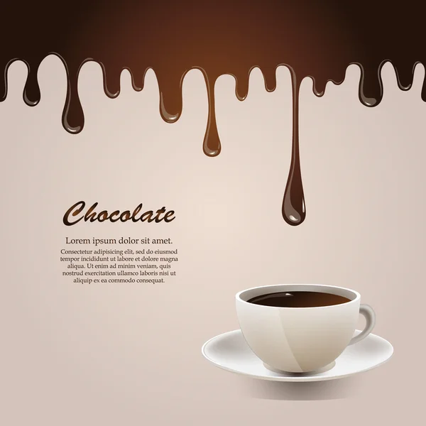 Chocolate que fluye con taza . — Vector de stock