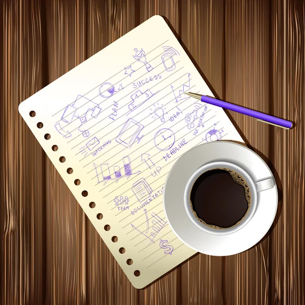 kahve fincanı ve iş stratejisi çizim planı