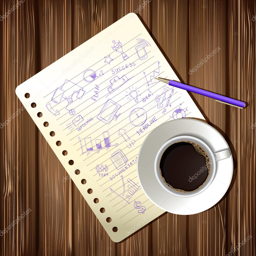 Coffee cup and drawing business strategy plan