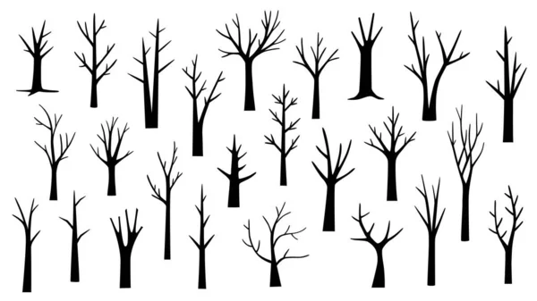 Kahle Bäume Schwarze Silhouette Vektor Illustrationen — Stockvektor