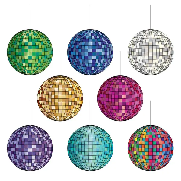 Vettoriale Colorato Specchiato Disco Ball Illustrazioni — Vettoriale Stock
